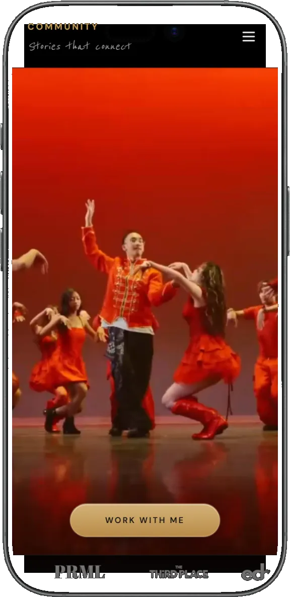 Mat Harvey website on mobile showing the community section and reel-style scroll